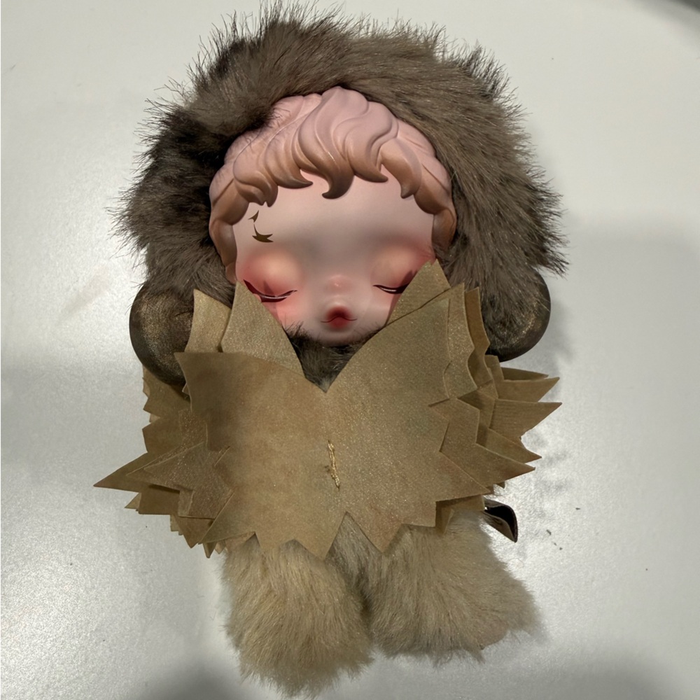 Skullpanda Plush Doll with Brown Fur Hood and Cream Face - Kids Toys